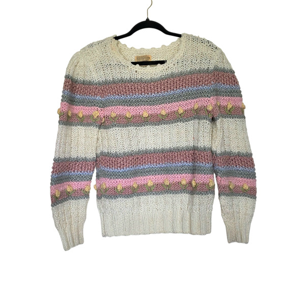 American Vintage Sweaters - Vintage Floral Knit Sweater Women S Cottage Grandmacore Wearableart Prairie Rose